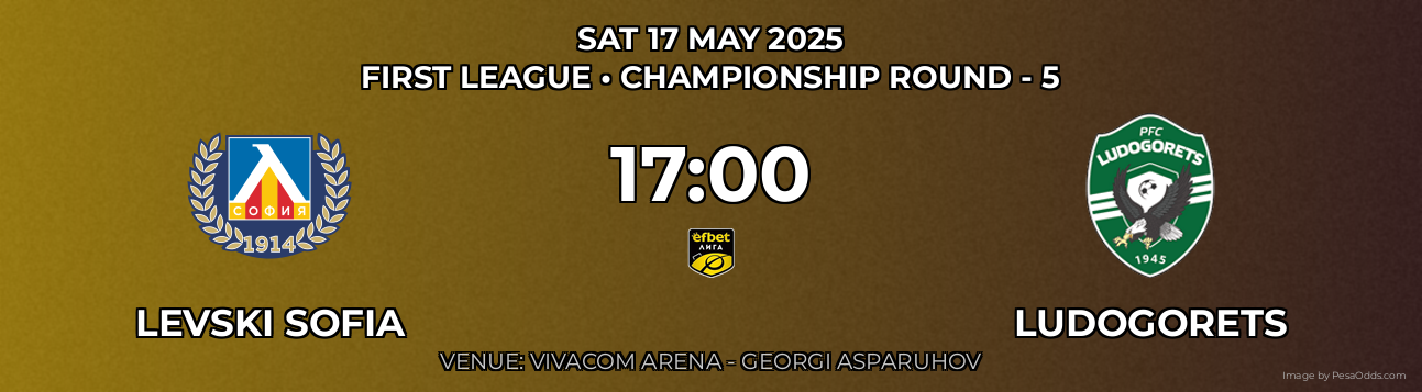 Levski Sofia vs Ludogorets Prediction match poster for First League fixture on SAT 17 MAY 2025