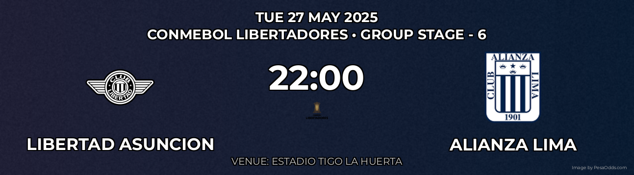 Libertad Asuncion vs Alianza Lima Prediction match poster for CONMEBOL Libertadores fixture on TUE 27 MAY 2025