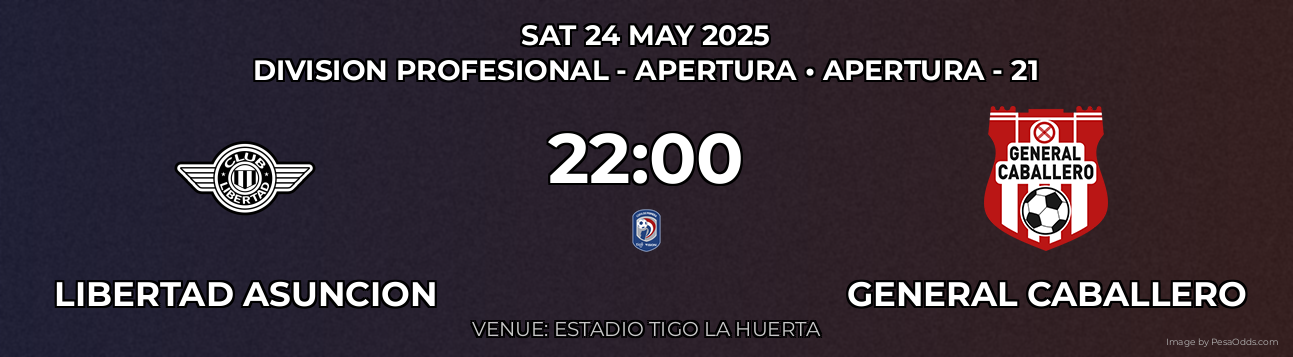 Libertad Asuncion vs General Caballero Prediction match poster for Division Profesional - Apertura fixture on SAT 24 MAY 2025