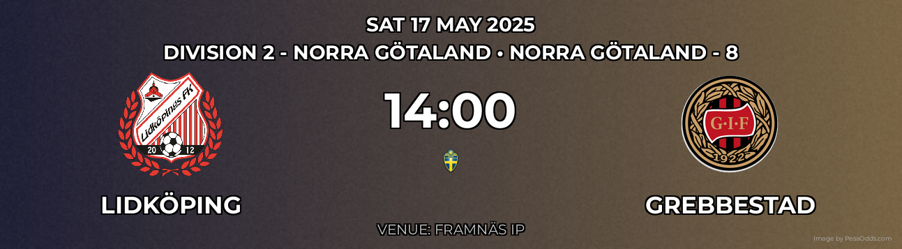 Lidköping vs Grebbestad Prediction match poster for Division 2 - Norra Götaland fixture on SAT 17 MAY 2025