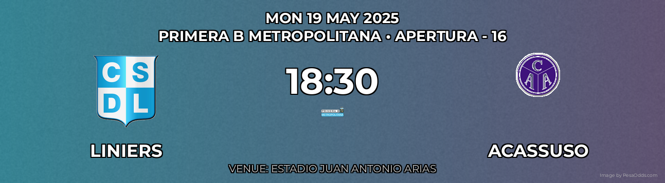 Liniers vs Acassuso Prediction match poster for Primera B Metropolitana fixture on MON 19 MAY 2025