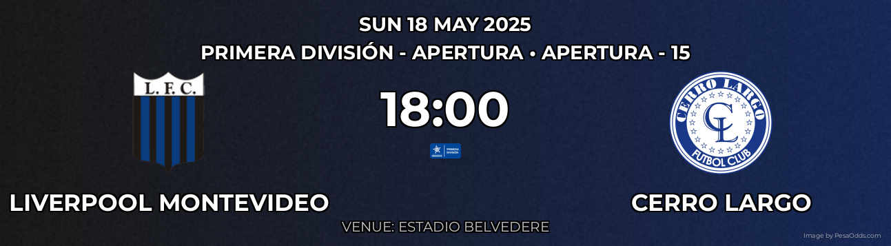 Liverpool Montevideo vs Cerro Largo Prediction match poster for Primera División - Apertura fixture on SUN 18 MAY 2025