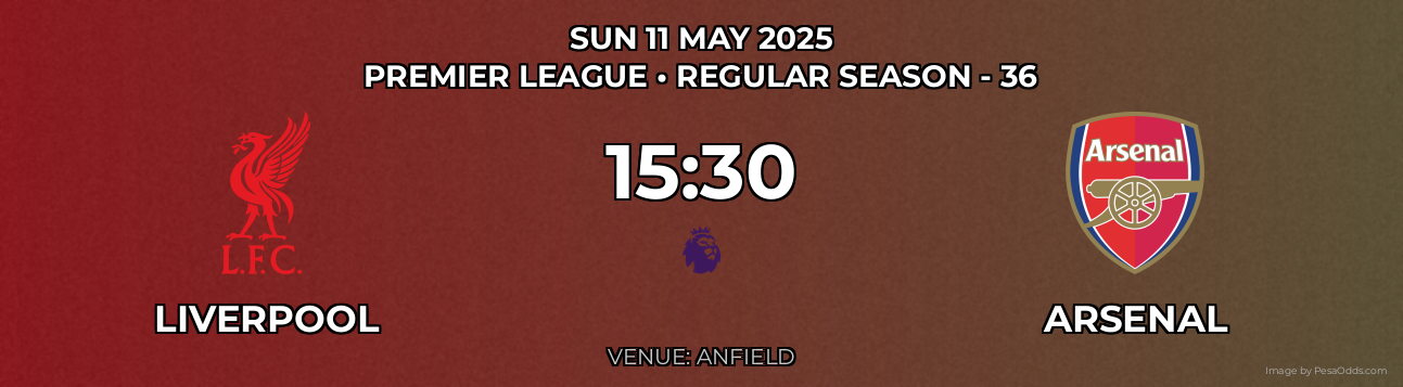 Liverpool vs Arsenal Prediction match poster for Premier League fixture on SUN 11 MAY 2025