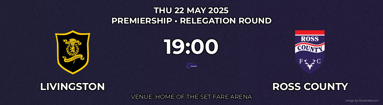 Livingston vs Ross County Prediction match poster for Premiership fixture on THU 22 MAY 2025