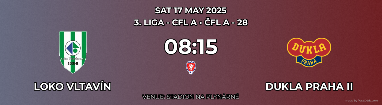 Loko Vltavín vs Dukla Praha II Prediction match poster for 3. liga - CFL A fixture on SAT 17 MAY 2025