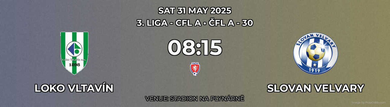 Loko Vltavín vs Slovan Velvary Prediction match poster for 3. liga - CFL A fixture on SAT 31 MAY 2025
