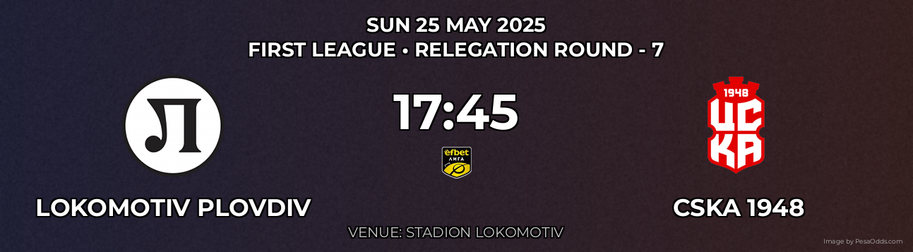 Lokomotiv Plovdiv vs CSKA 1948 Prediction match poster for First League fixture on SUN 25 MAY 2025