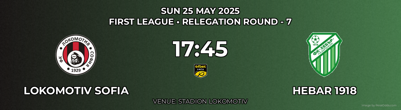 Lokomotiv Sofia vs Hebar 1918 Prediction match poster for First League fixture on SUN 25 MAY 2025