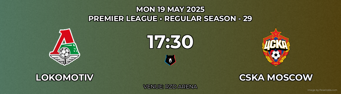 Lokomotiv vs CSKA Moscow Prediction match poster for Premier League fixture on MON 19 MAY 2025