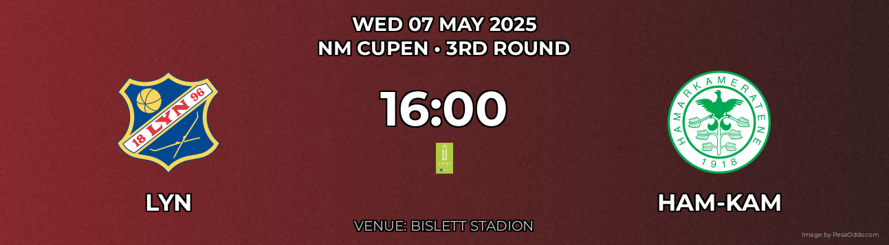 Lyn vs Ham-Kam Prediction match poster for NM Cupen fixture on WED 07 MAY 2025