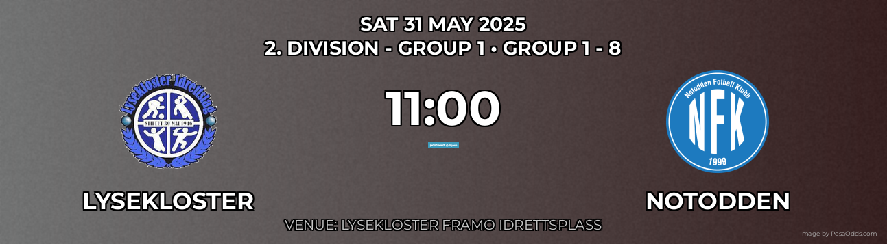Lysekloster vs Notodden Prediction match poster for 2. Division - Group 1 fixture on SAT 31 MAY 2025