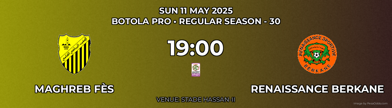 Maghreb Fès vs Renaissance Berkane Prediction match poster for Botola Pro fixture on SUN 11 MAY 2025