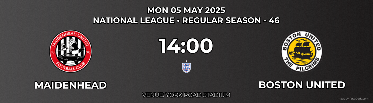 Maidenhead vs Boston United Prediction match poster for National League fixture on MON 05 MAY 2025