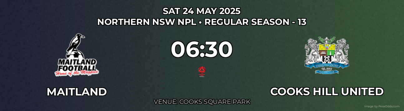 Maitland vs Cooks Hill United Prediction match poster for Northern NSW NPL fixture on SAT 24 MAY 2025