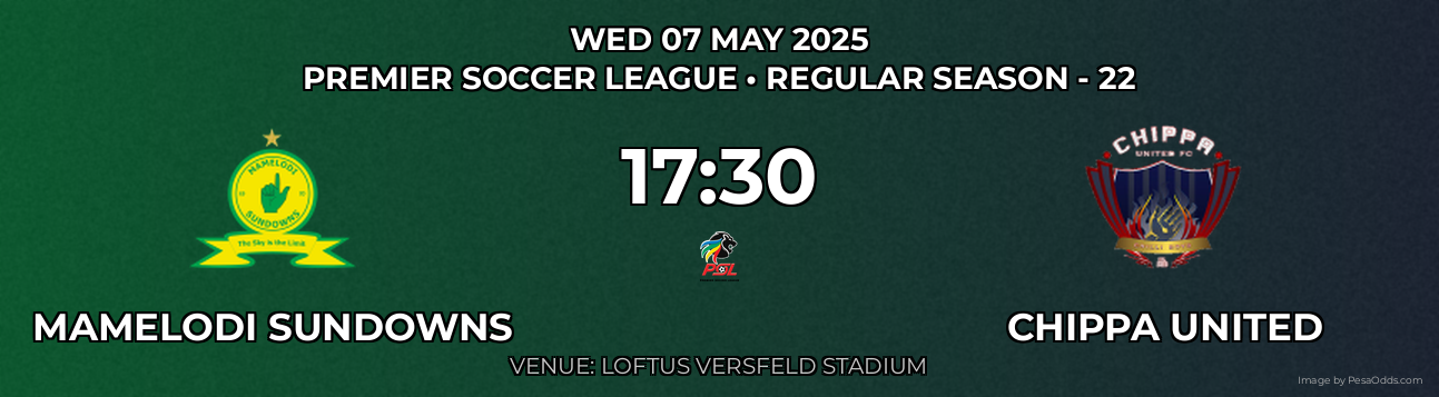 Mamelodi Sundowns vs Chippa United Prediction match poster for Premier Soccer League fixture on WED 07 MAY 2025
