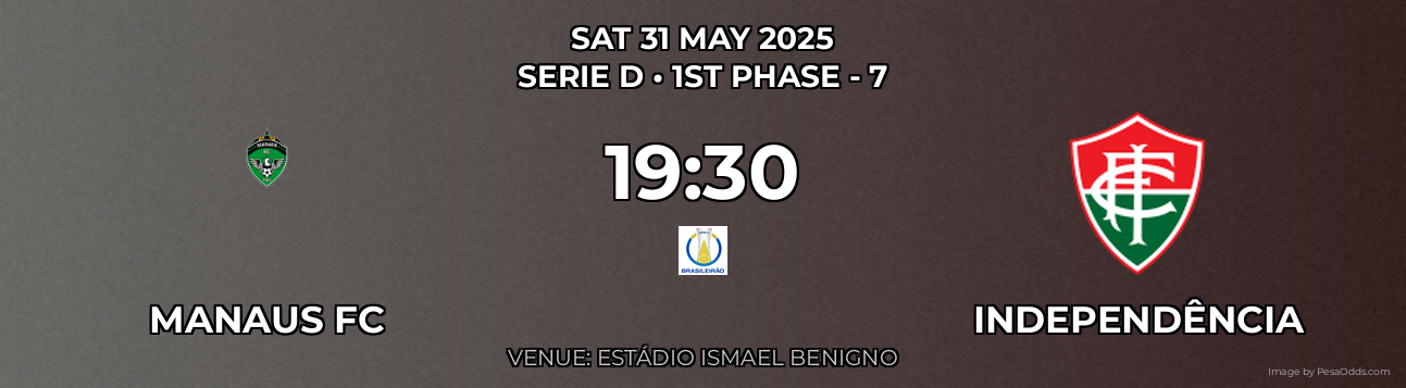 Manaus FC vs Independência Prediction match poster for Serie D fixture on SAT 31 MAY 2025