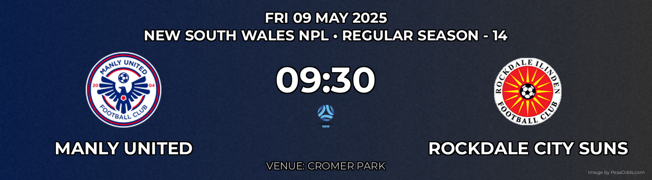 Manly United vs Rockdale City Suns Prediction match poster for New South Wales NPL fixture on FRI 09 MAY 2025