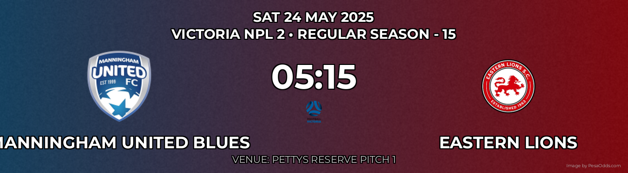 Manningham United Blues vs Eastern Lions Prediction match poster for Victoria NPL 2 fixture on SAT 24 MAY 2025