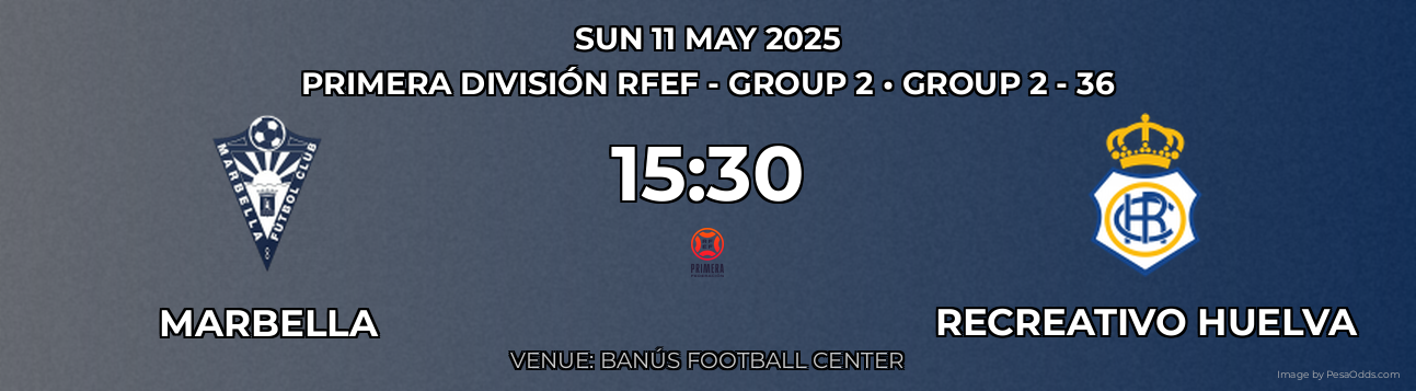 Marbella vs Recreativo Huelva Prediction match poster for Primera División RFEF - Group 2 fixture on SUN 11 MAY 2025