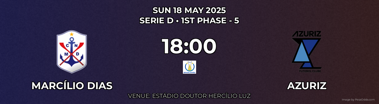 Marcílio Dias vs Azuriz Prediction match poster for Serie D fixture on SUN 18 MAY 2025