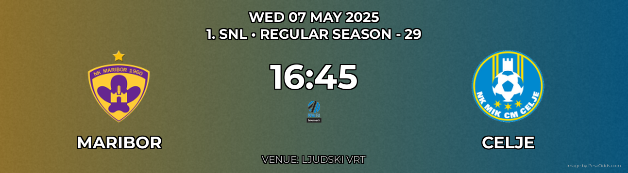 Maribor vs Celje Prediction match poster for 1. SNL fixture on WED 07 MAY 2025