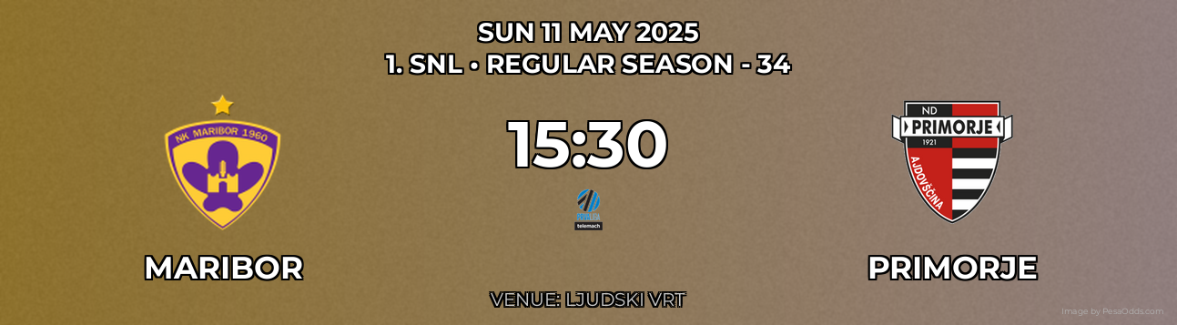Maribor vs Primorje Prediction match poster for 1. SNL fixture on SUN 11 MAY 2025