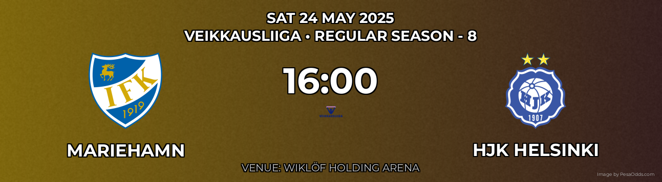 Mariehamn vs HJK helsinki Prediction match poster for Veikkausliiga fixture on SAT 24 MAY 2025