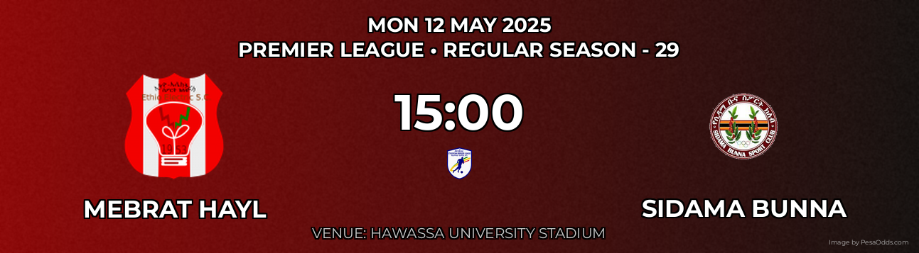 Mebrat Hayl vs Sidama Bunna Prediction match poster for Premier League fixture on MON 12 MAY 2025