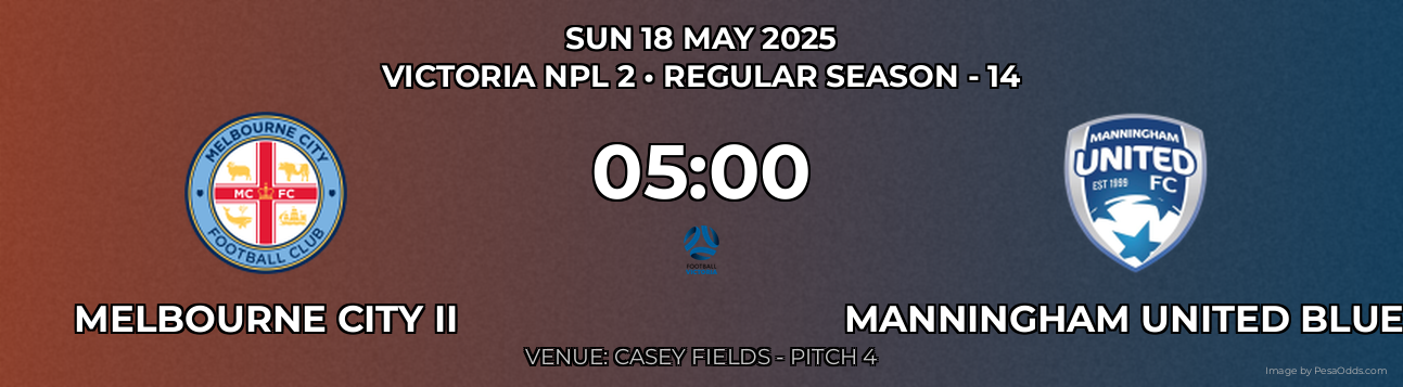 Melbourne City II vs Manningham United Blues Prediction match poster for Victoria NPL 2 fixture on SUN 18 MAY 2025