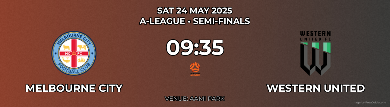 Melbourne City vs Western United Prediction match poster for A-League fixture on SAT 24 MAY 2025