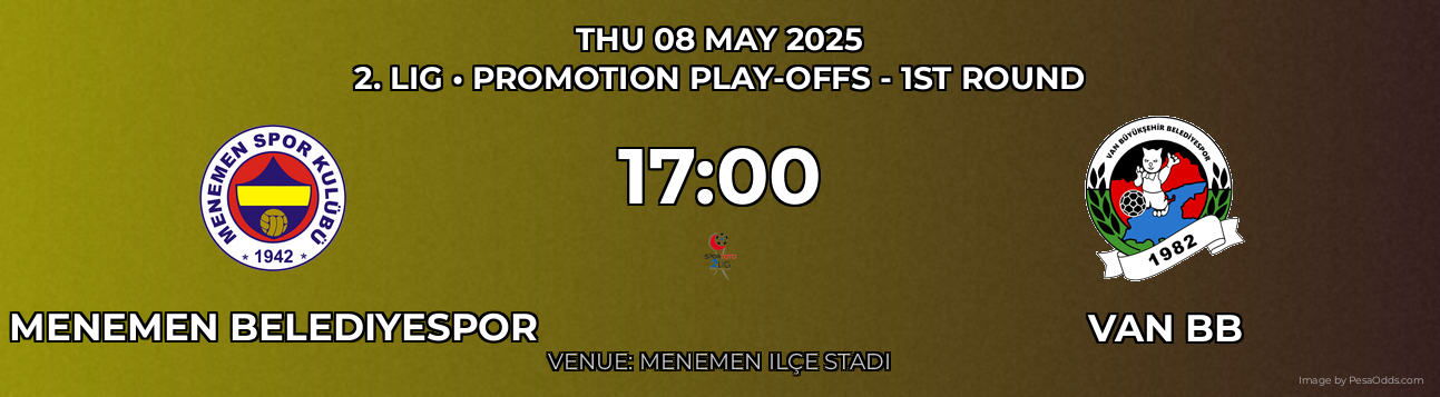 Menemen Belediyespor vs Van BB Prediction match poster for 2. Lig fixture on THU 08 MAY 2025