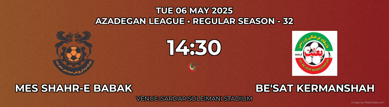 Mes Shahr-e Babak vs Be'sat Kermanshah Prediction match poster for Azadegan League fixture on TUE 06 MAY 2025