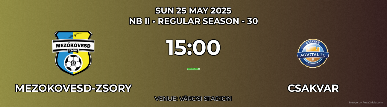 Mezokovesd-zsory vs Csakvar Prediction match poster for NB II fixture on SUN 25 MAY 2025