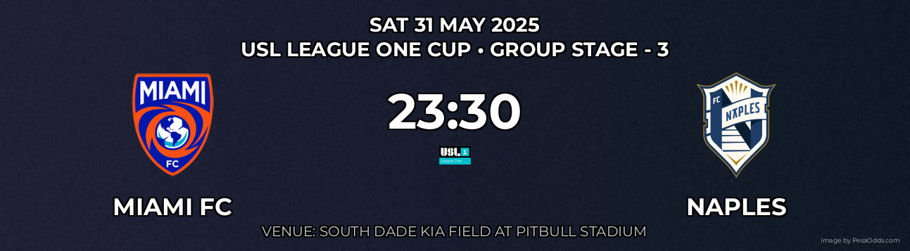 Miami FC vs Naples Prediction match poster for USL League One Cup fixture on SAT 31 MAY 2025