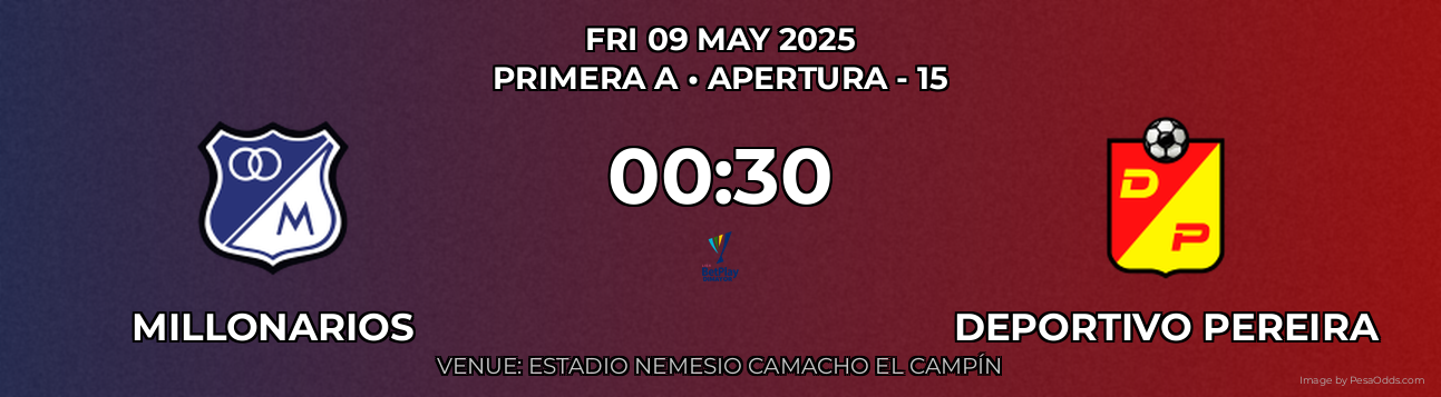 Millonarios vs Deportivo Pereira Prediction match poster for Primera A fixture on FRI 09 MAY 2025