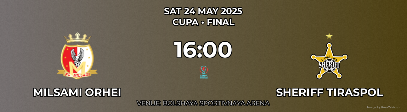 Milsami Orhei vs Sheriff Tiraspol Prediction match poster for Cupa fixture on SAT 24 MAY 2025