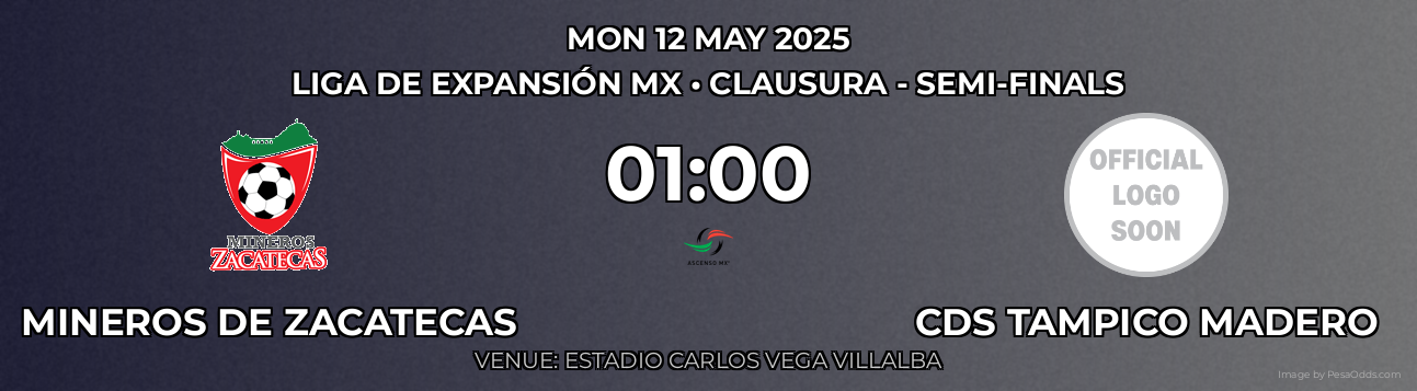Mineros de Zacatecas vs CDS Tampico Madero Prediction match poster for Liga de Expansión MX fixture on MON 12 MAY 2025