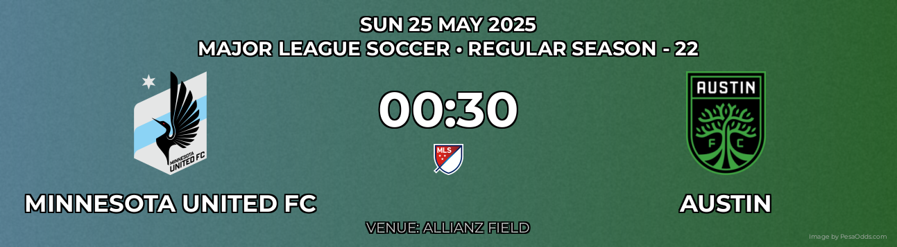 Minnesota United FC vs Austin Prediction match poster for Major League Soccer fixture on SUN 25 MAY 2025