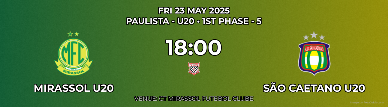Mirassol U20 vs São Caetano U20 Prediction match poster for Paulista - U20 fixture on FRI 23 MAY 2025