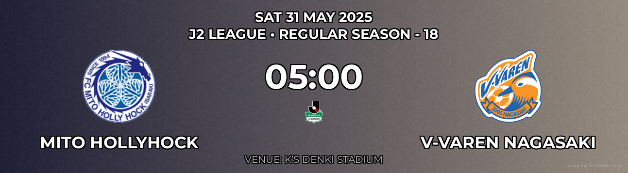Mito Hollyhock vs V-varen Nagasaki Prediction match poster for J2 League fixture on SAT 31 MAY 2025