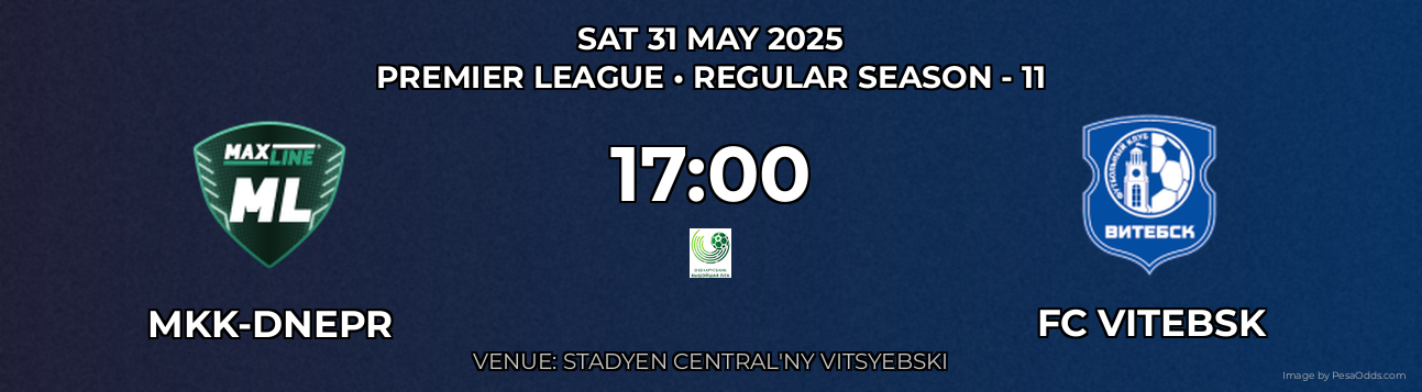 MKK-Dnepr vs FC Vitebsk Prediction match poster for Premier League fixture on SAT 31 MAY 2025