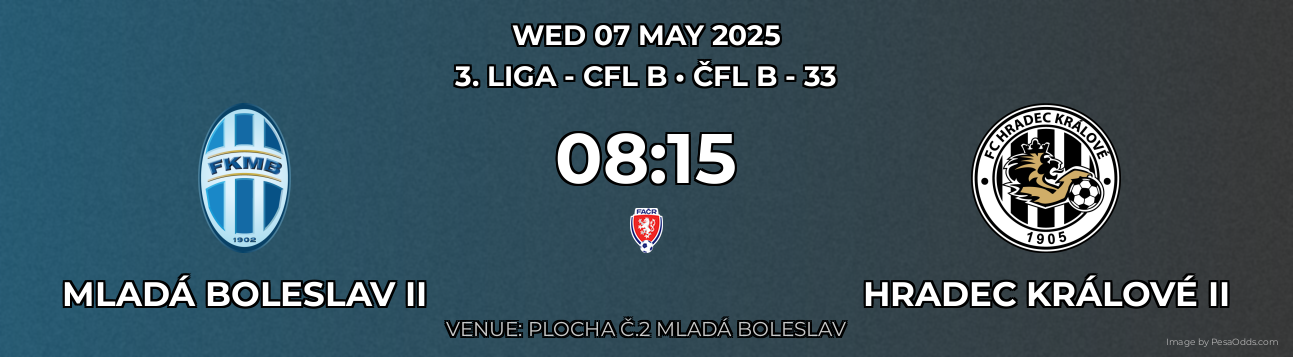 Mladá Boleslav II vs Hradec Králové II Prediction match poster for 3. liga - CFL B fixture on WED 07 MAY 2025