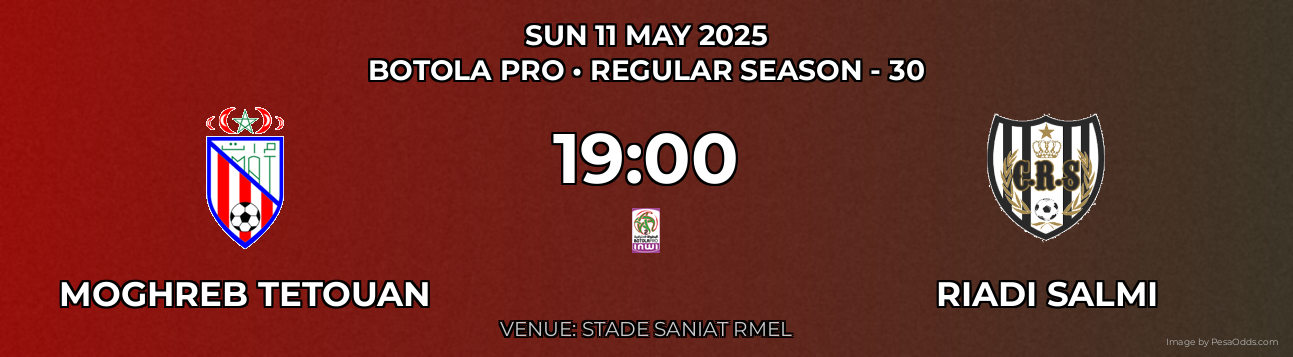 Moghreb Tetouan vs Riadi Salmi Prediction match poster for Botola Pro fixture on SUN 11 MAY 2025