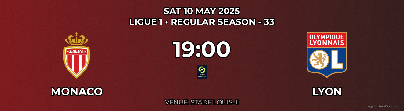 Monaco vs Lyon Prediction match poster for Ligue 1 fixture on SAT 10 MAY 2025