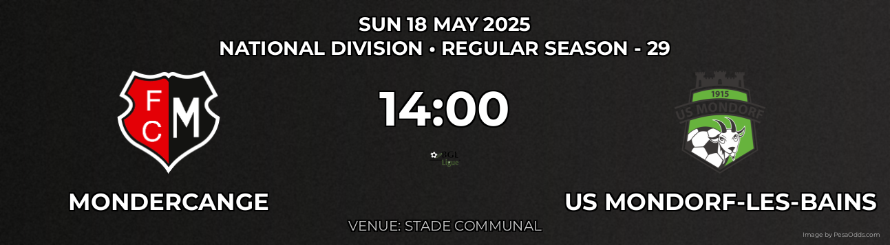 Mondercange vs US Mondorf-les-bains Prediction match poster for National Division fixture on SUN 18 MAY 2025