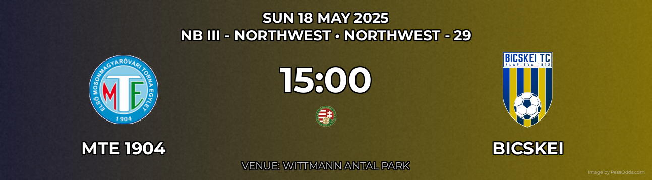 MTE 1904 vs Bicskei Prediction match poster for NB III - Northwest fixture on SUN 18 MAY 2025