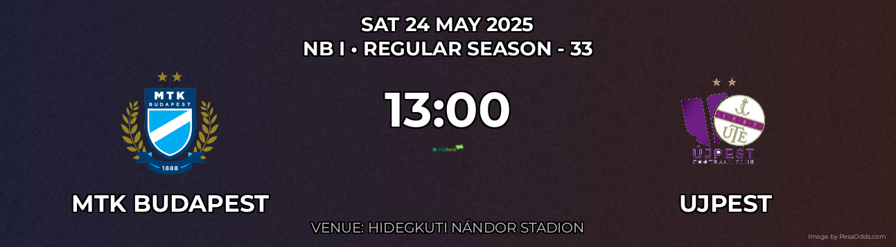 MTK Budapest vs Ujpest Prediction match poster for NB I fixture on SAT 24 MAY 2025