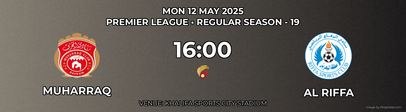 Muharraq vs Al Riffa Prediction match poster for Premier League fixture on MON 12 MAY 2025