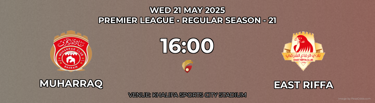 Muharraq vs East Riffa Prediction match poster for Premier League fixture on WED 21 MAY 2025