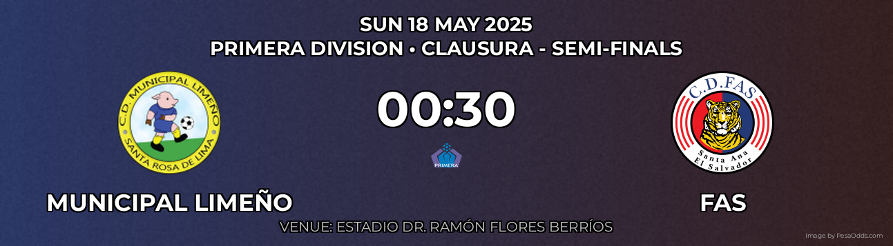 Municipal Limeño vs FAS Prediction match poster for Primera Division fixture on SUN 18 MAY 2025